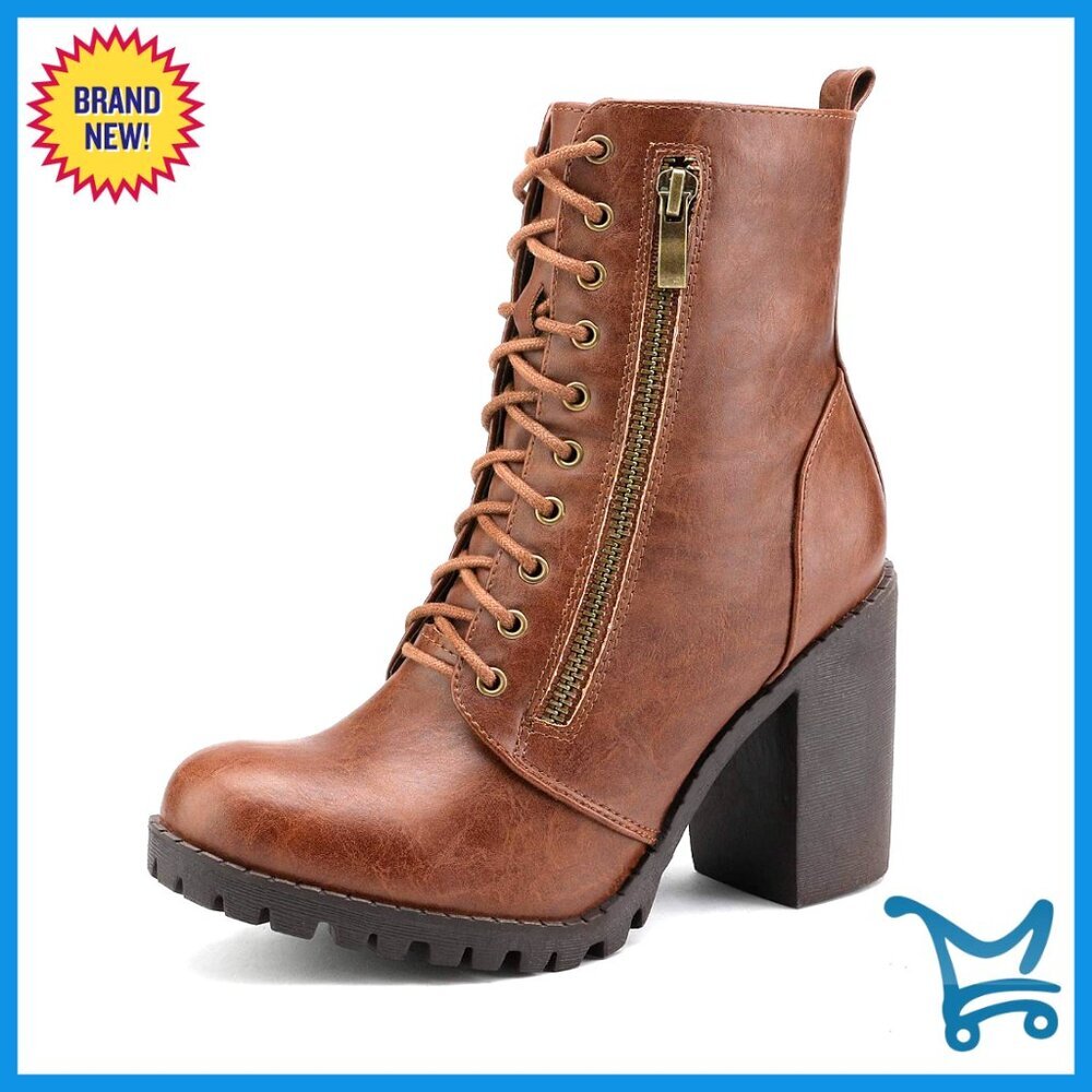 Women's Combat Ankle Boots Chunky Heel Lace Up Fashion Heeled Booties